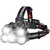 Stirnlampe, 2000 Lumen 5 LED Kopflampe, Superheller USB Wiederaufladbare Wasserdicht Stirnleuchte für Camping, Fischen, Laufen, Joggen, Wandern, Lesen, Arbeiten